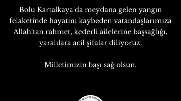 Bolu Yangını Taziye Mesajı